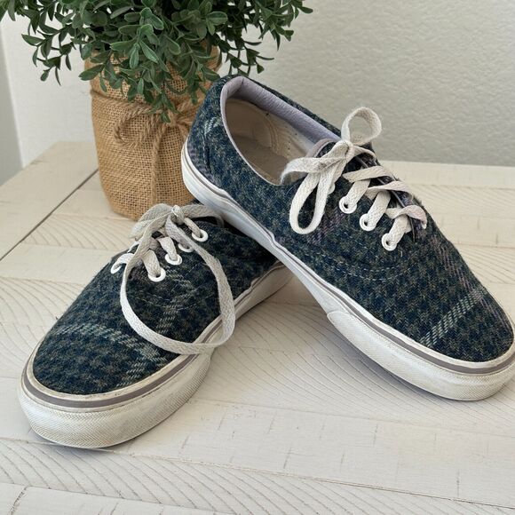 Vans Shoes - Van's Plaid Tweed Houndstooth Era Sneaker Shoes Blue - US Men's 5 Women's 6.5